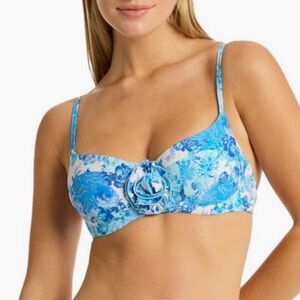 NEW Sea Level Daiseyfield Balconette Bikini Top Blue White Size US 4